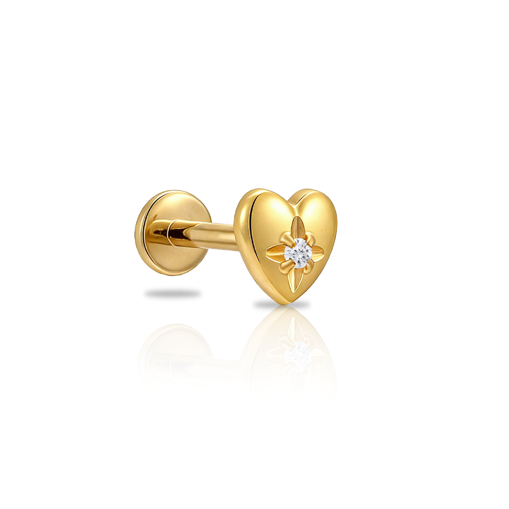 18k V-Gold Gem Heart Flatback