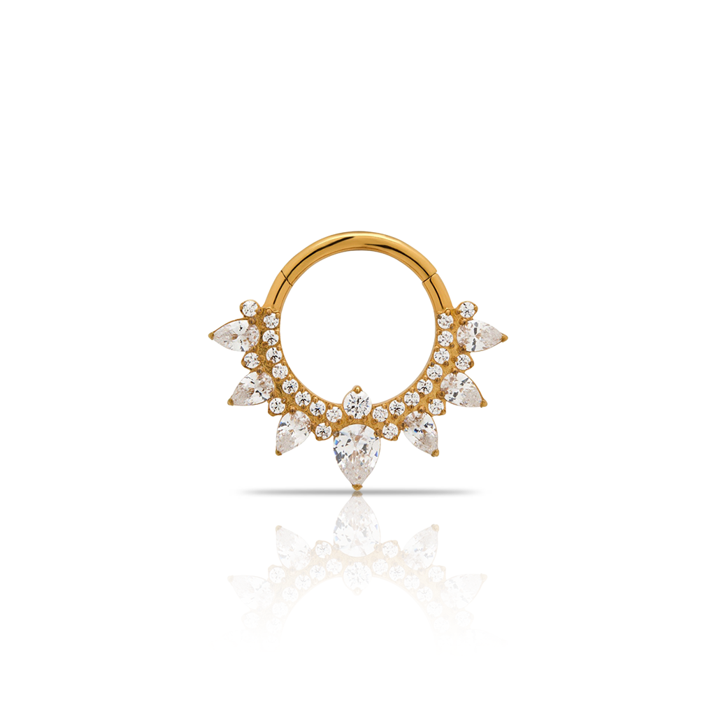 18k V-Gold Jewelled Pear Cluster Hinged Ring