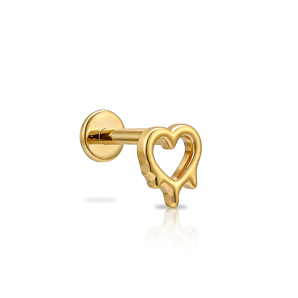 18k V-Gold Hollow Drip Heart Flatback