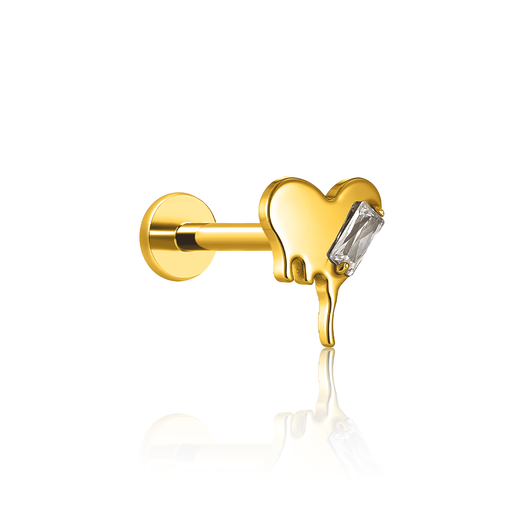 18k V-Gold Melting Heart w Baguette Flatback