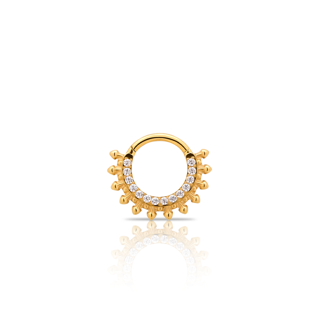 18k V-Gold Jewelled Thick Spike Hinged Ring