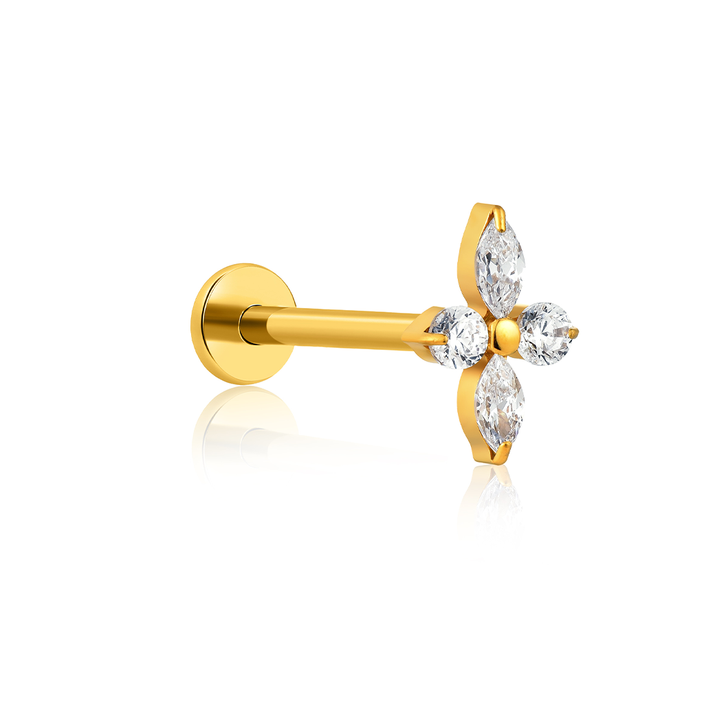 18k V-Gold 4 Jewel Marquise Flatback
