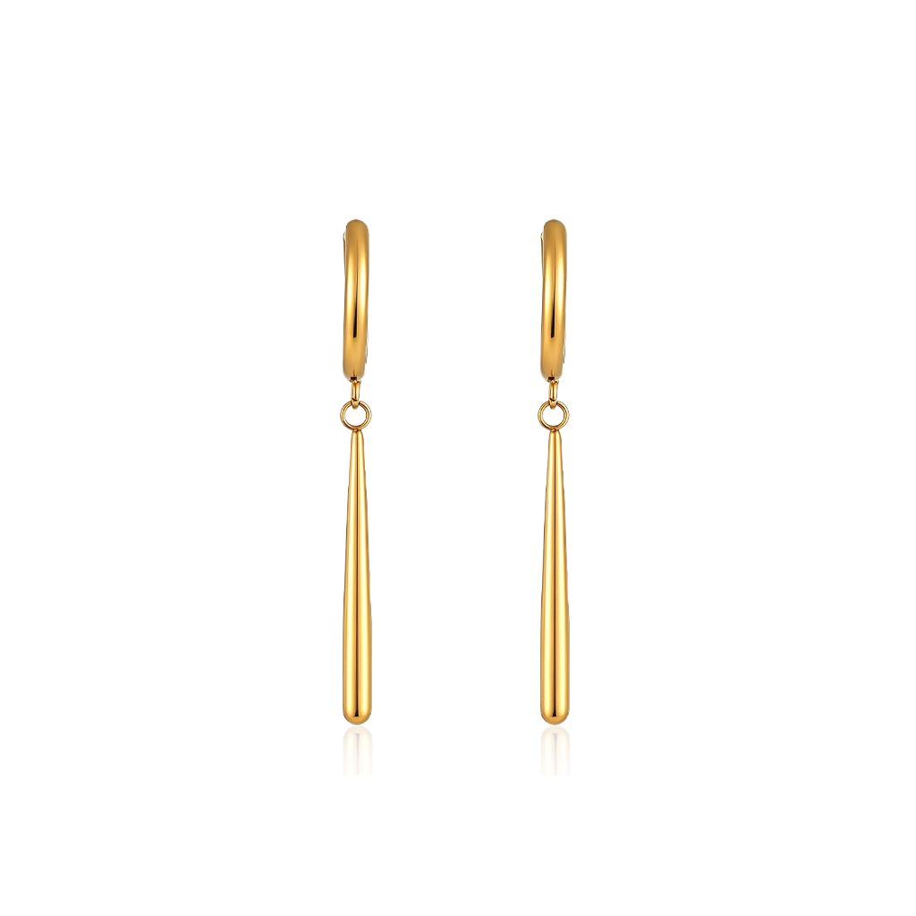V-Gold Long Droplet Earrings - Pair