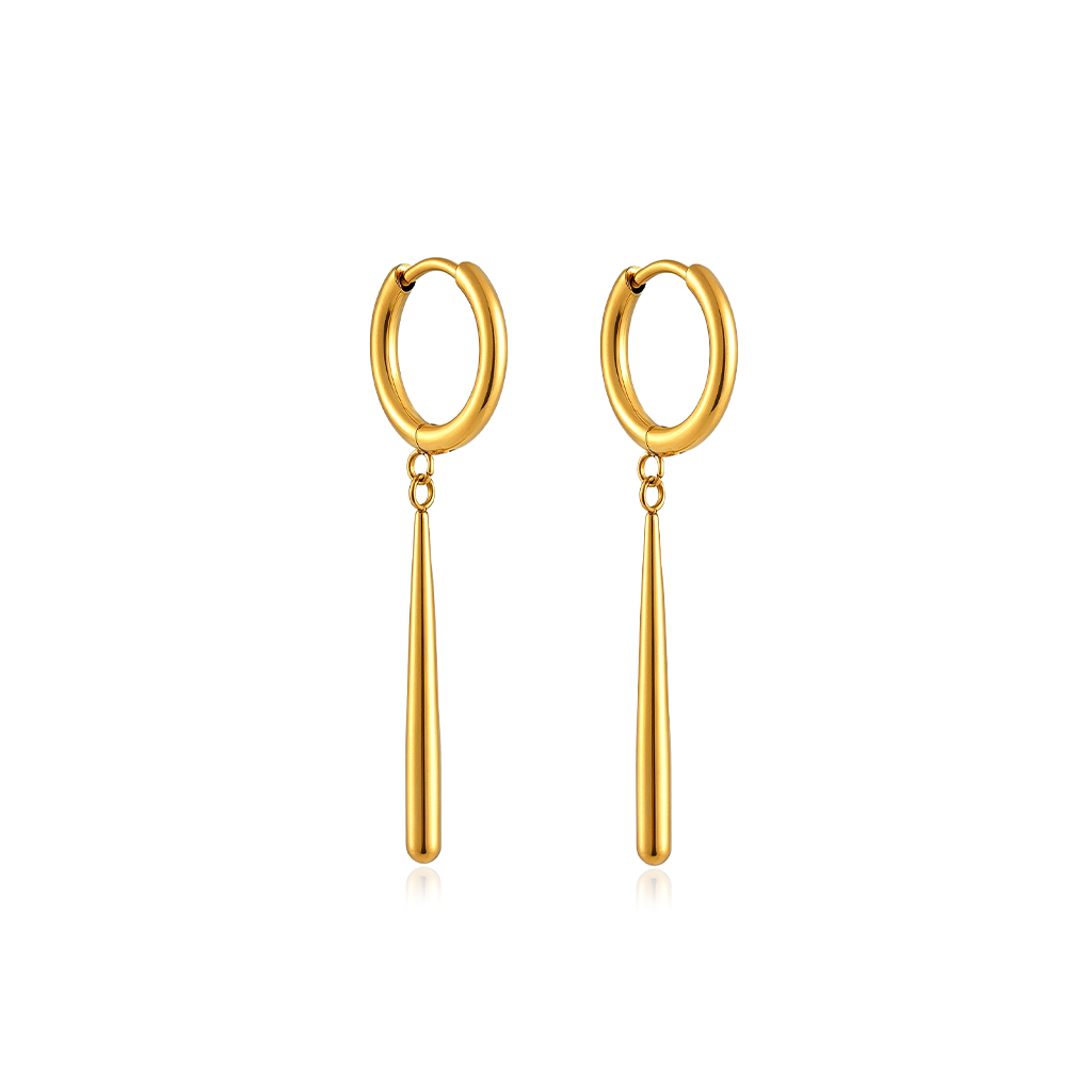 V-Gold Long Droplet Earrings - Pair