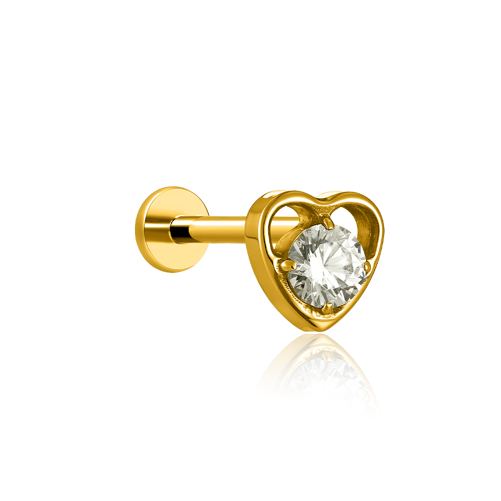 18k V-Gold Love Heart Big Stone Flatback
