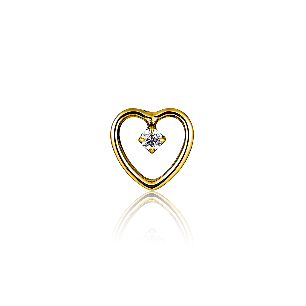 18k V-Gold Love Heart Small Stone Flatback