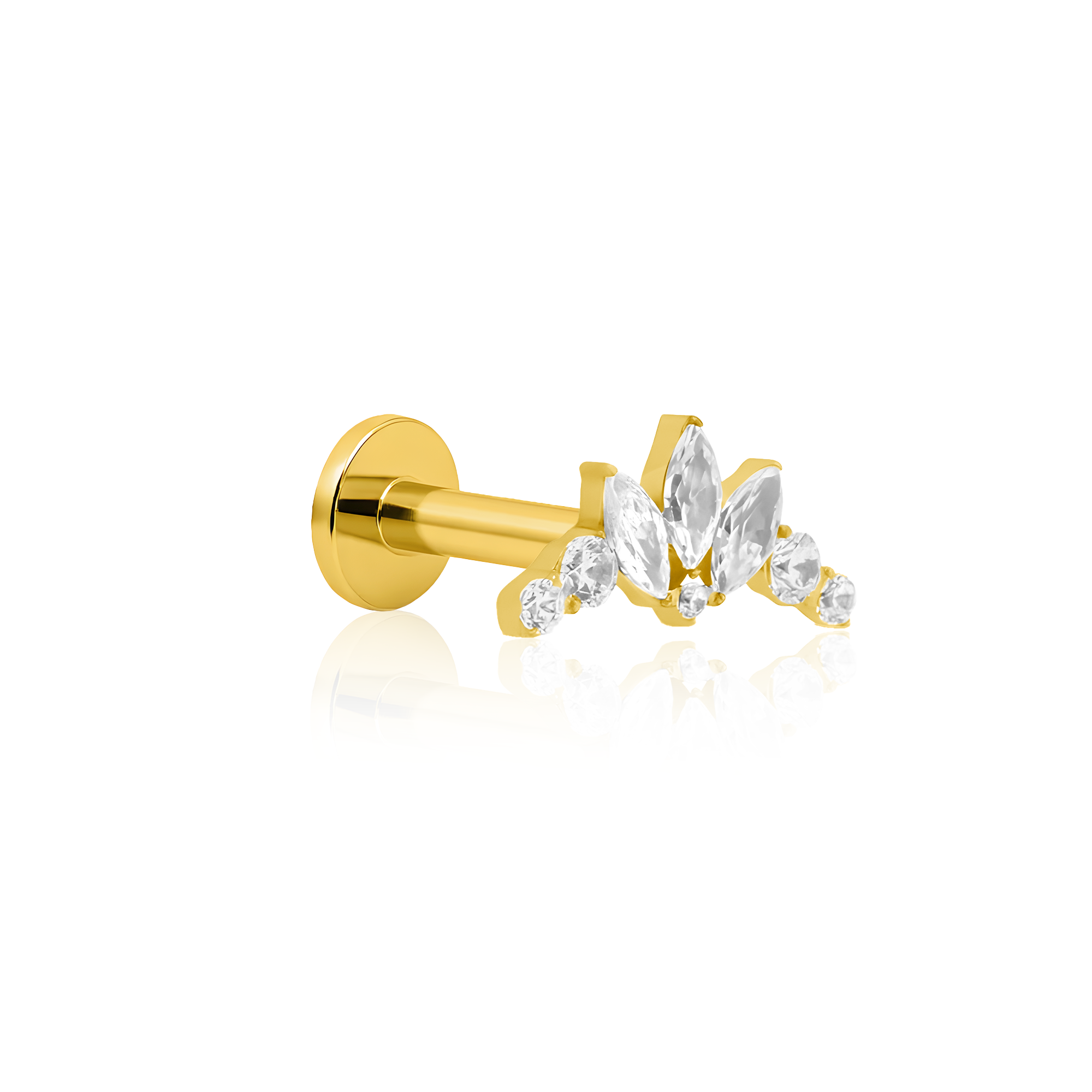 18k V-Gold Triple Marquise with Stones Prong Set Flatback