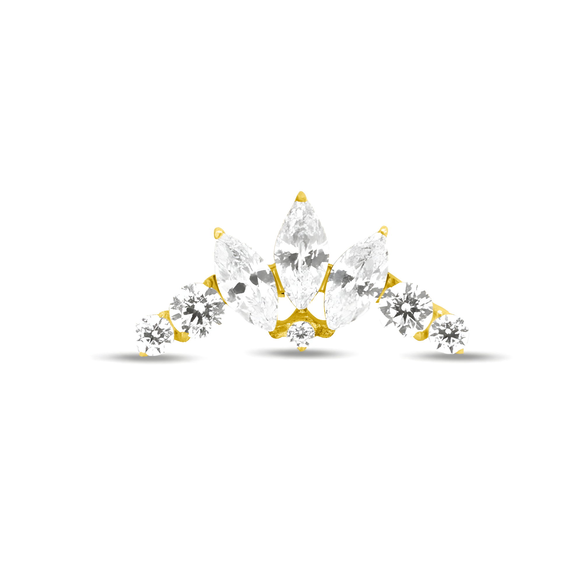 18k V-Gold Triple Marquise with Stones Prong Set Flatback