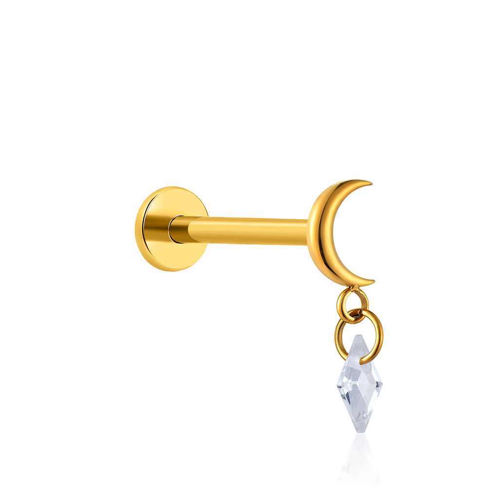 18k V-Gold Moon w Dangle Flatback
