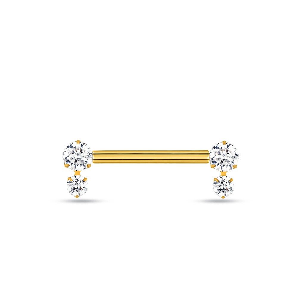18k V-Gold Duo Crystal Nipple Bar