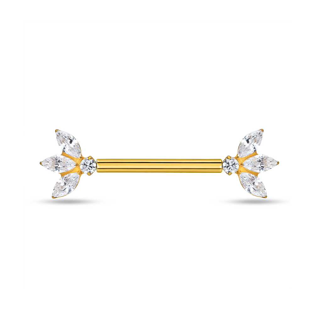 18K V-Gold Crystal Flower Fan nipple bar