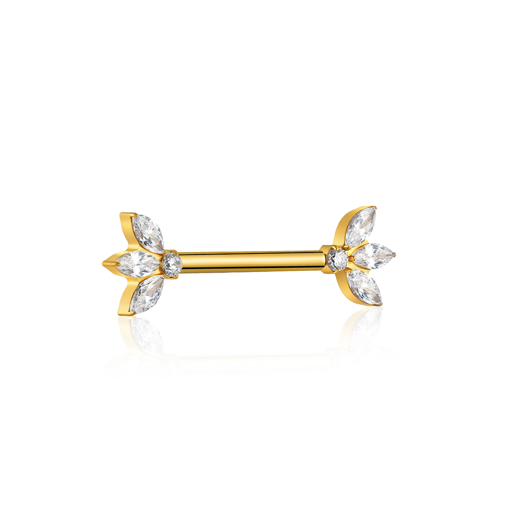 18K V-Gold Crystal Flower Fan nipple bar