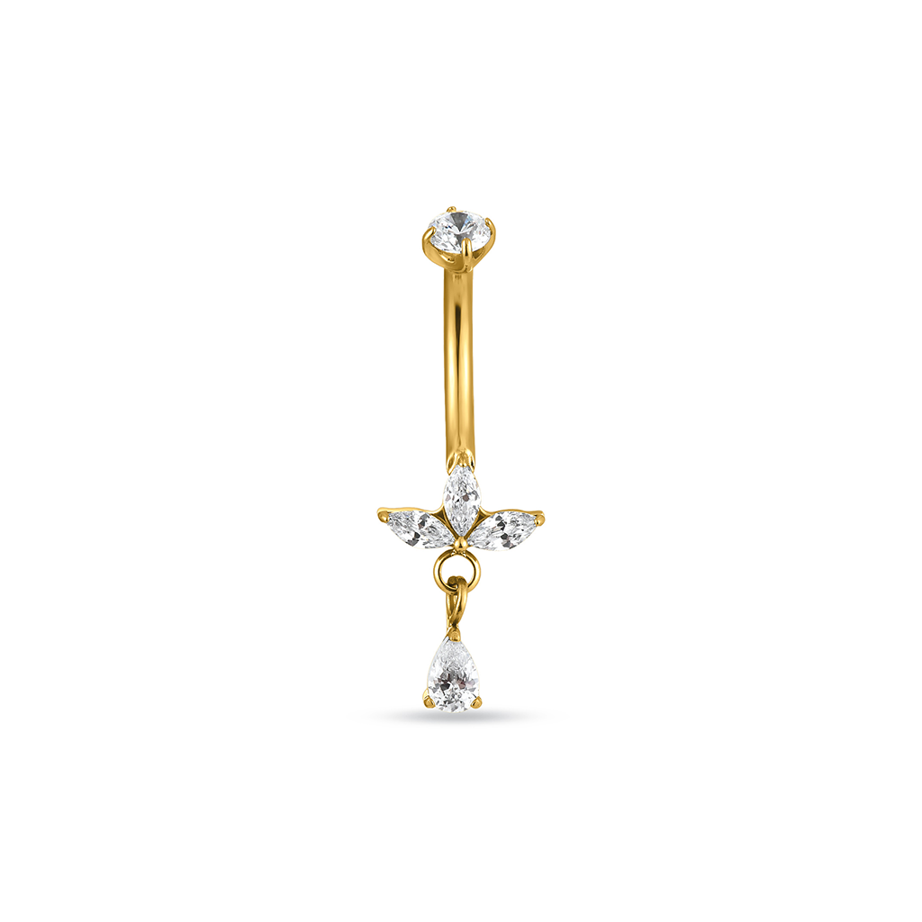 18K V-Gold Dangle Crystal Flower Fan Curved Bar