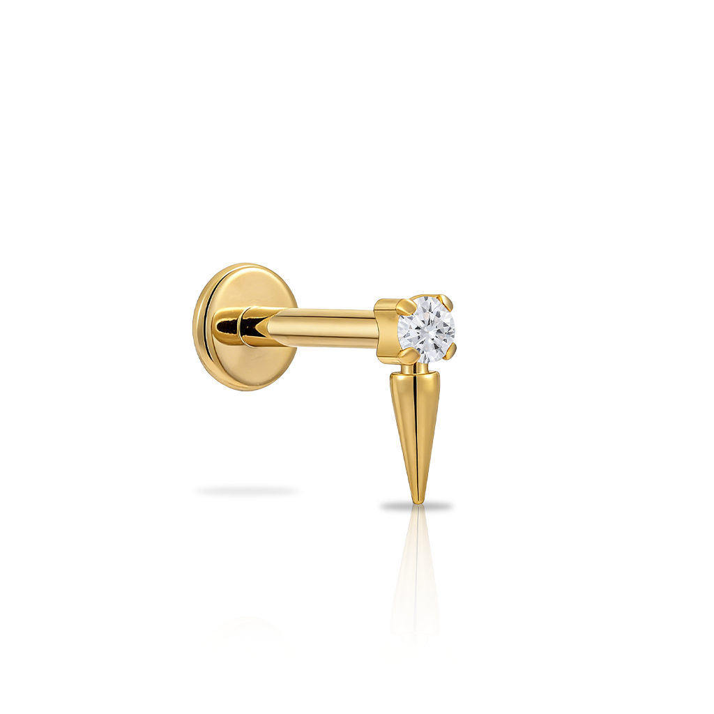 18k V-Gold Round Stone w Spike Flatback