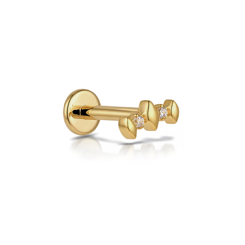 18k V-Gold Trifecta w 2 Small Gems Flatback