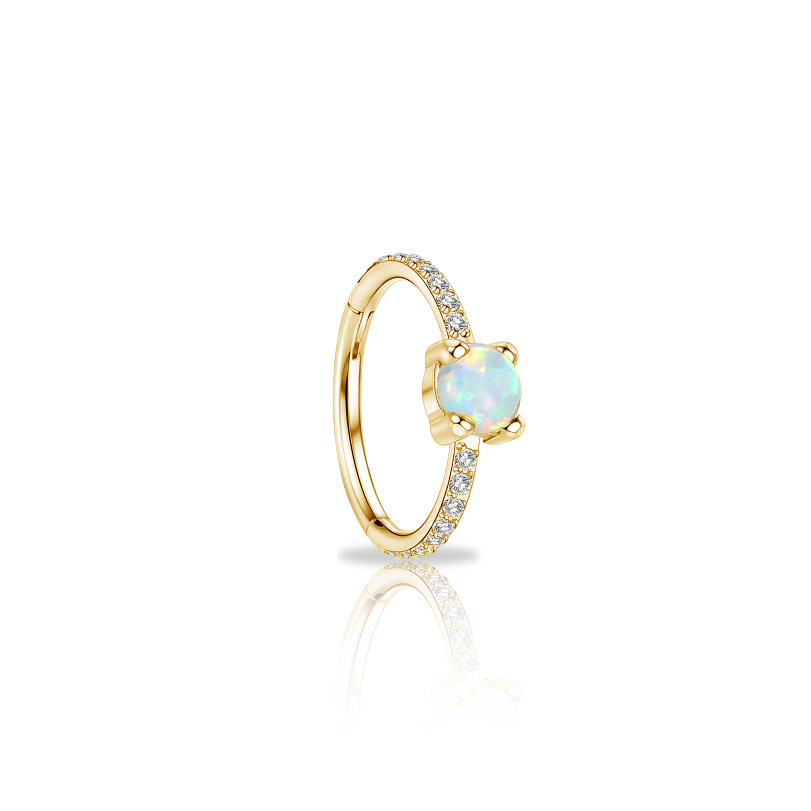 V-Gold Opal w Paved Gems Hinged Ring