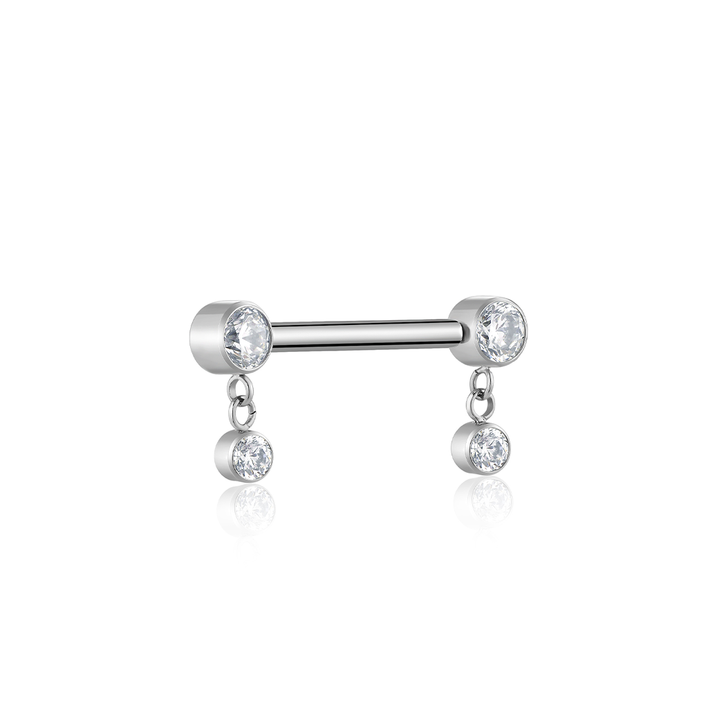 Bezel Crystal with crystal dangle nipple bar