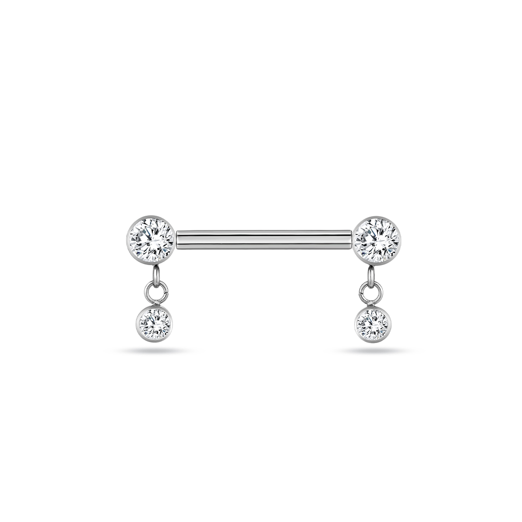 Bezel Crystal with crystal dangle nipple bar