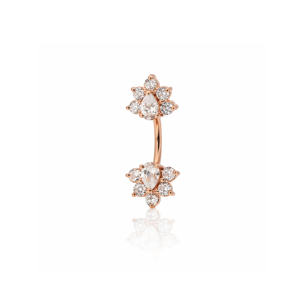 Rose Gold Double Flower Navel Bar