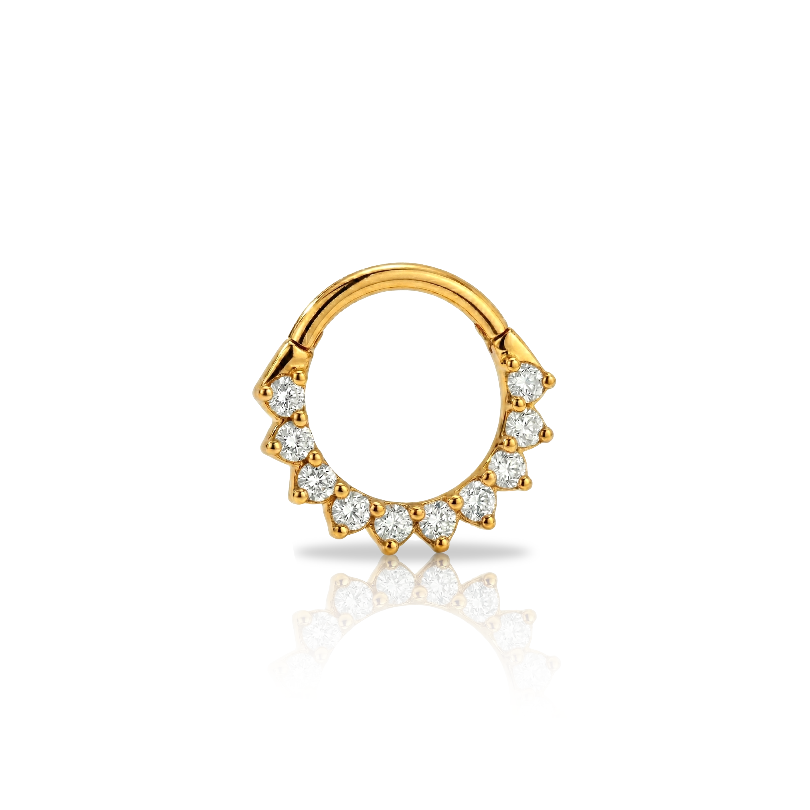V-Gold Jewelled 14 Prong Hinged Ring