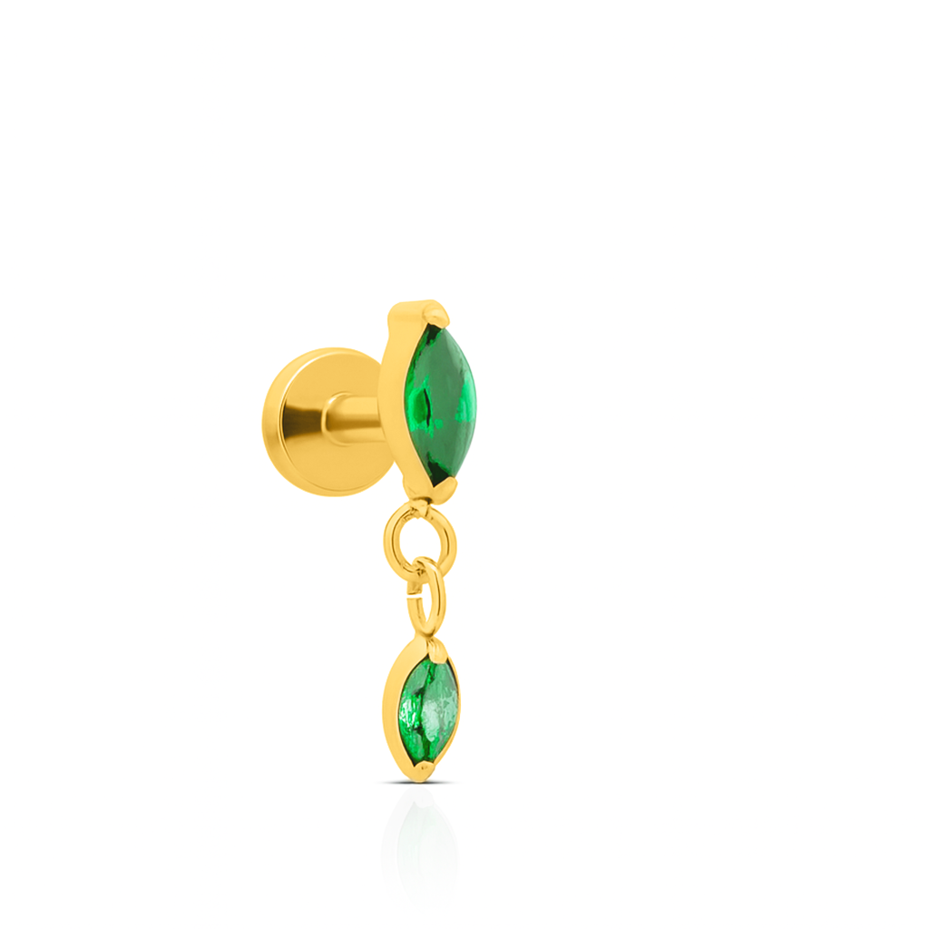 18k V-Gold Emerald Marquise with Dangle Flatback