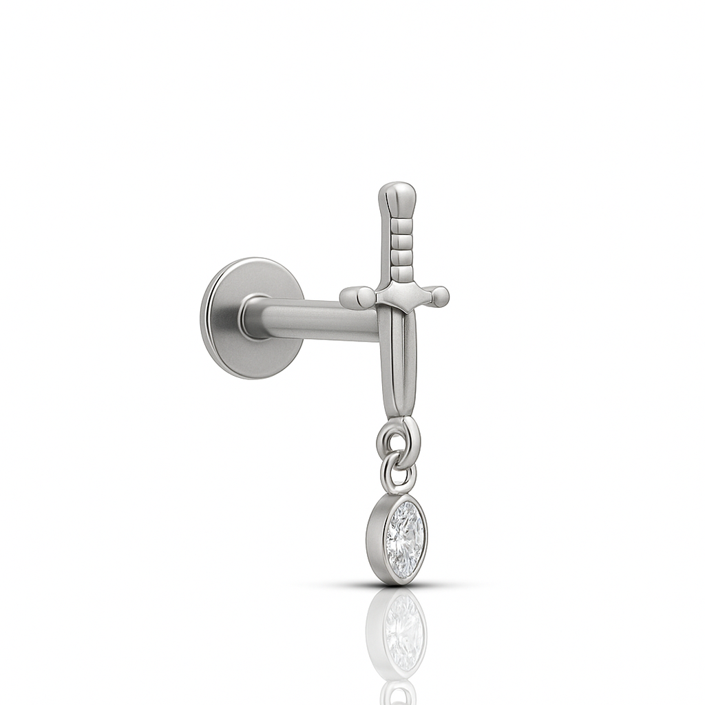 Sword with oval crystal dangle Flatback