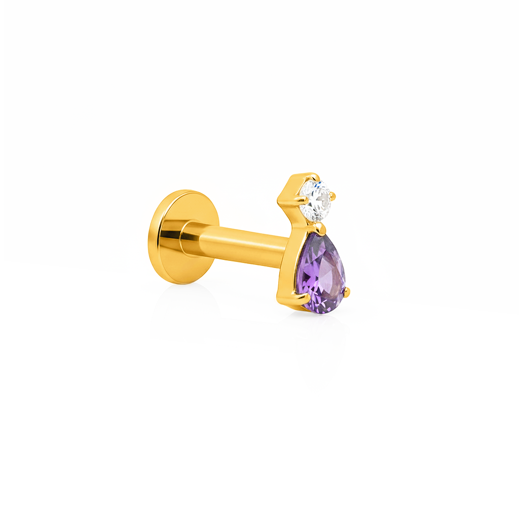 18k V-Gold Amethyst Tear with CZ Stone Flatback