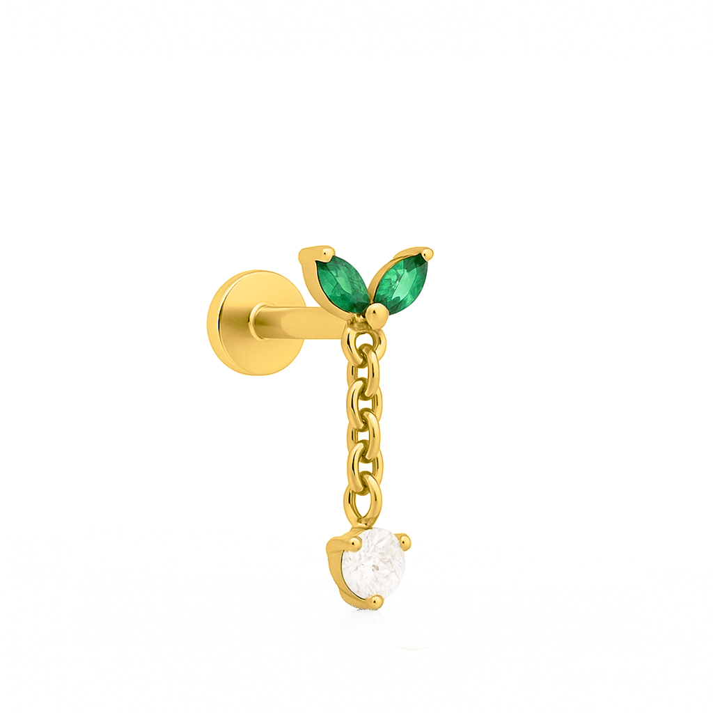 18k V-Gold 2 Emerald Marquise with Dangle stone Flatback