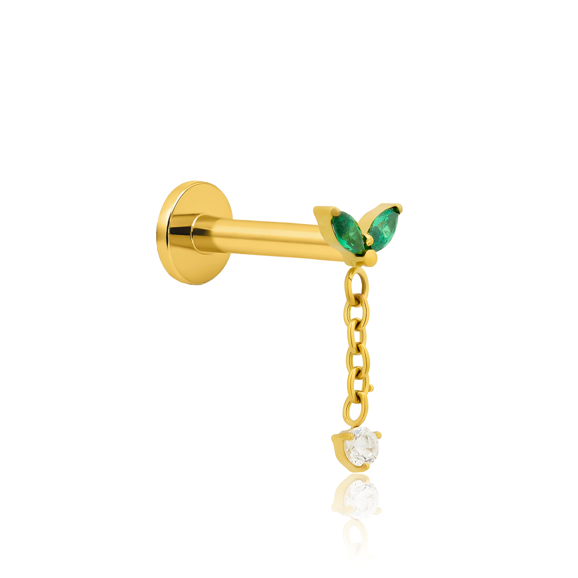 18k V-Gold 2 Emerald Marquise with Dangle stone Flatback