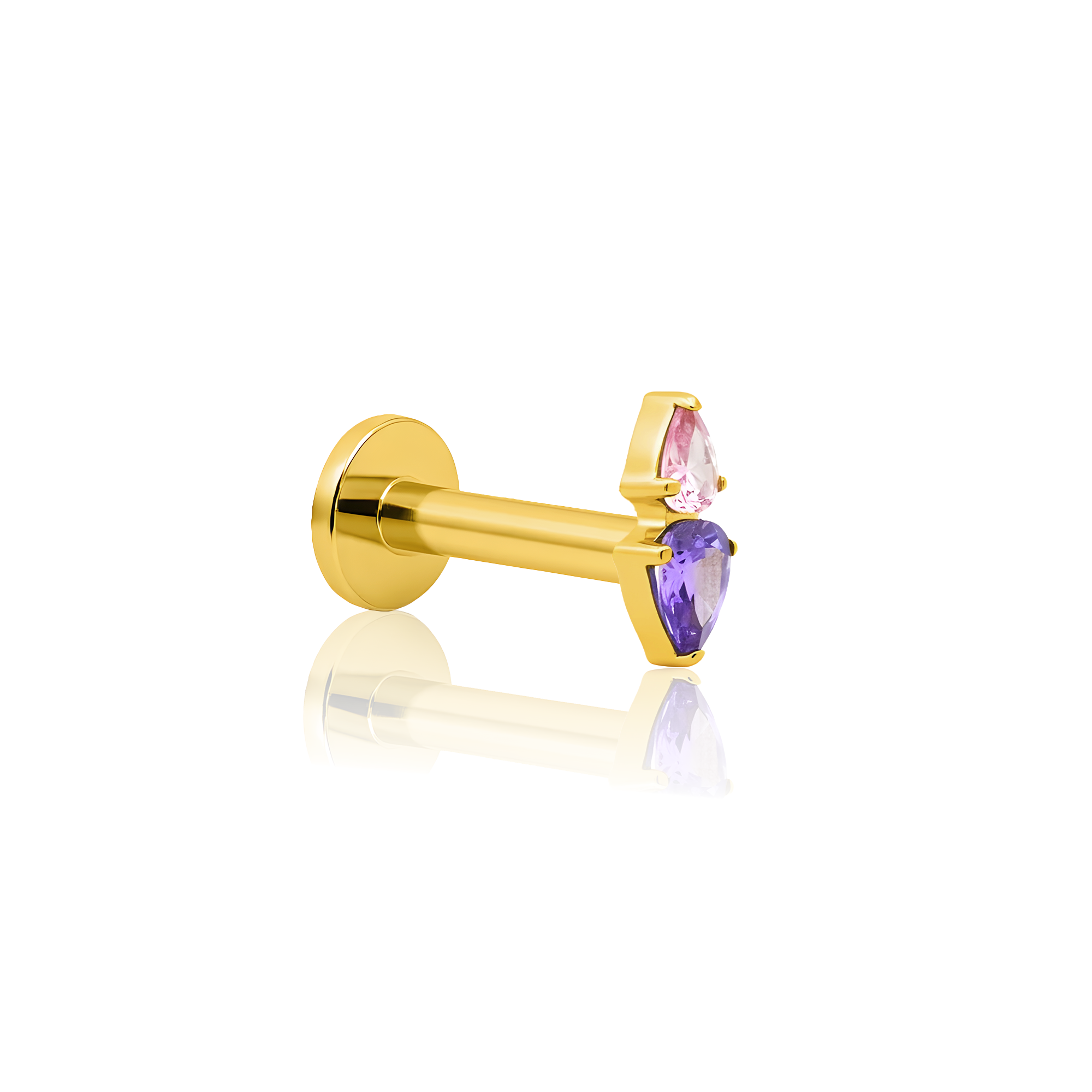 18k V-Gold Dual Teardrops in Amethyst & Light Pink Flatback