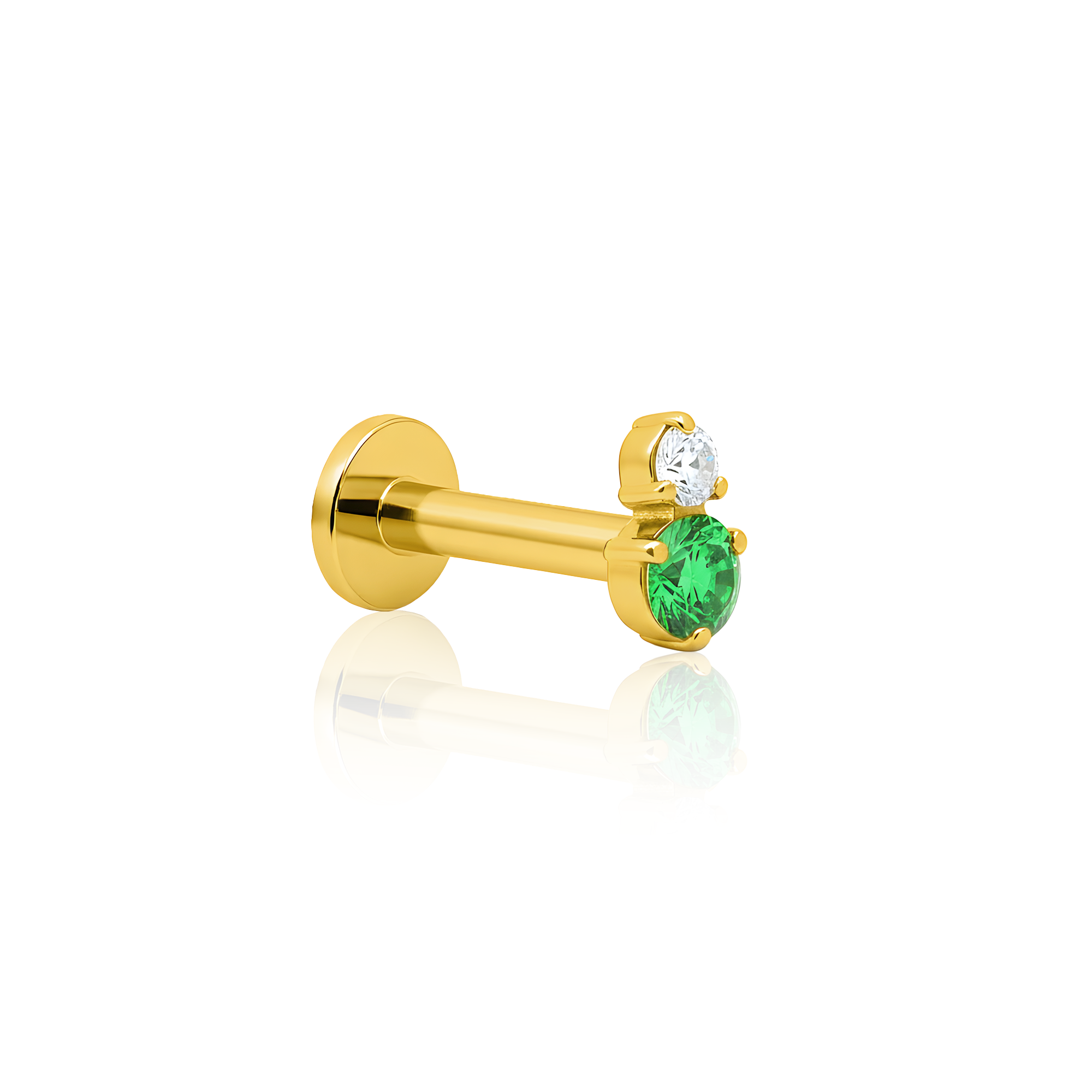 18k V-Gold Duo Round Stones in Emerald Flatback