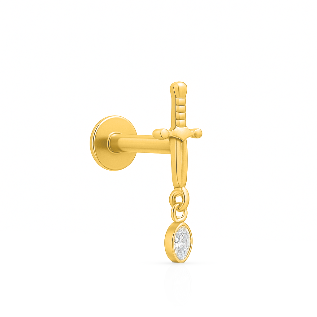 18k V-Gold Sword with oval crystal dangle Flatback