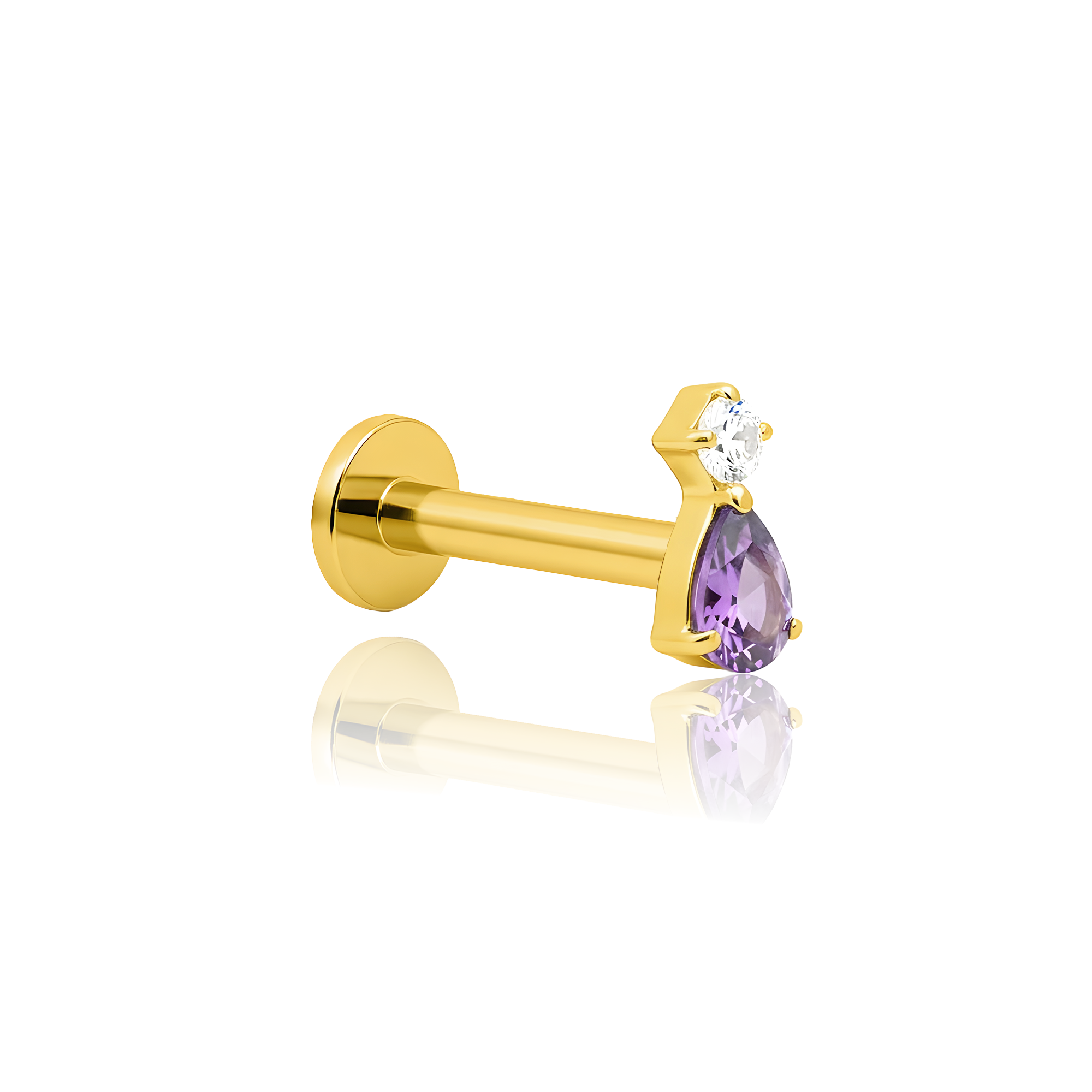 18k V-Gold Amethyst Tear with CZ Stone Flatback