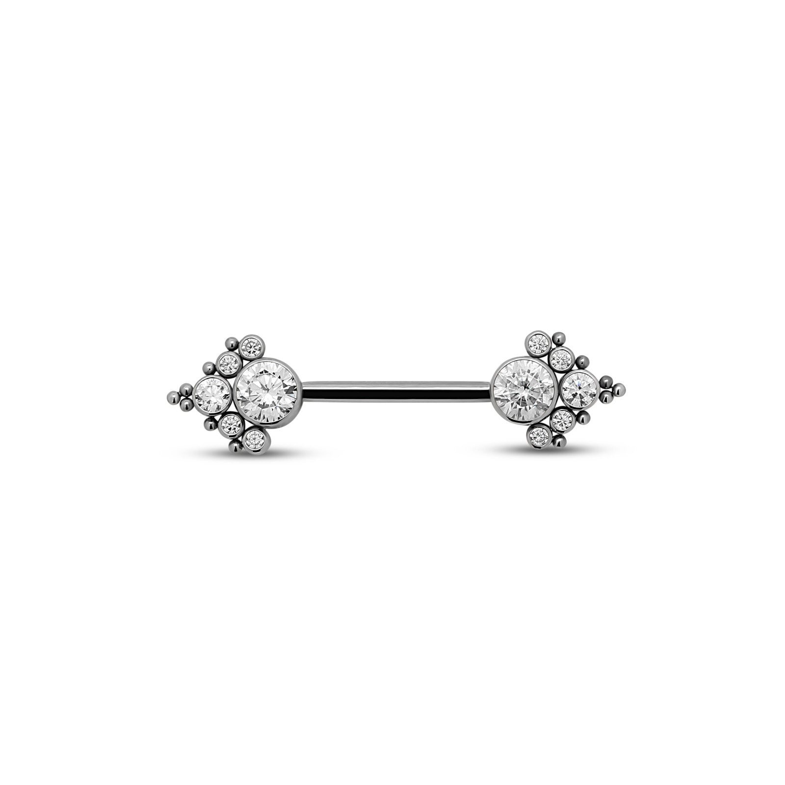 Cluster of crystal and beads nipple bar