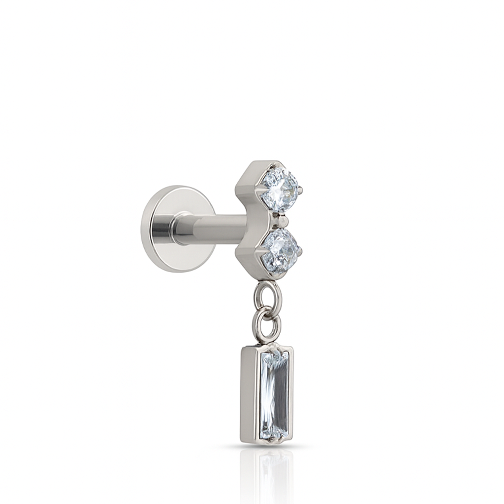 2 Round Stones with Baguette dangle Flatback