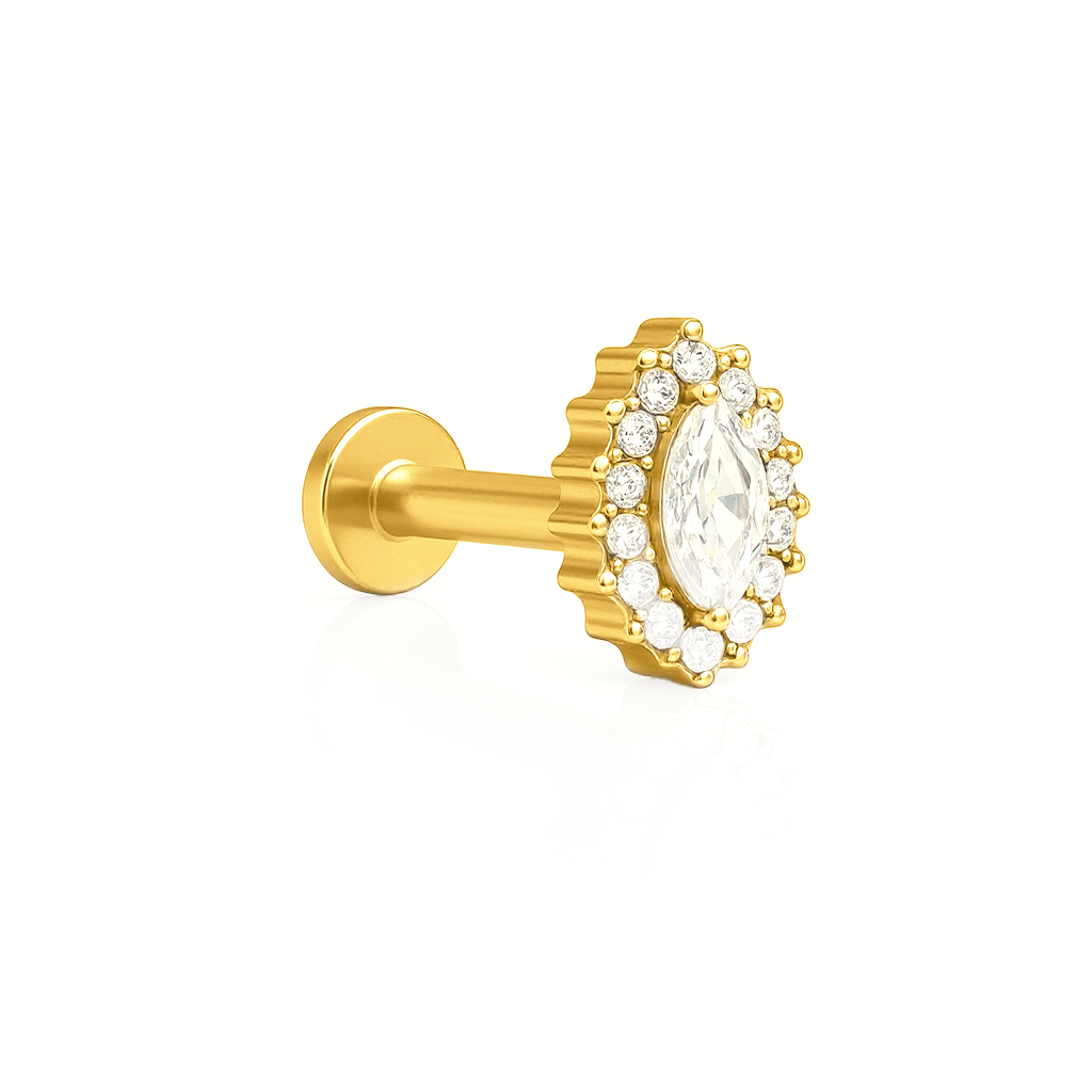 18k V-Gold Marquise Flower Flatback