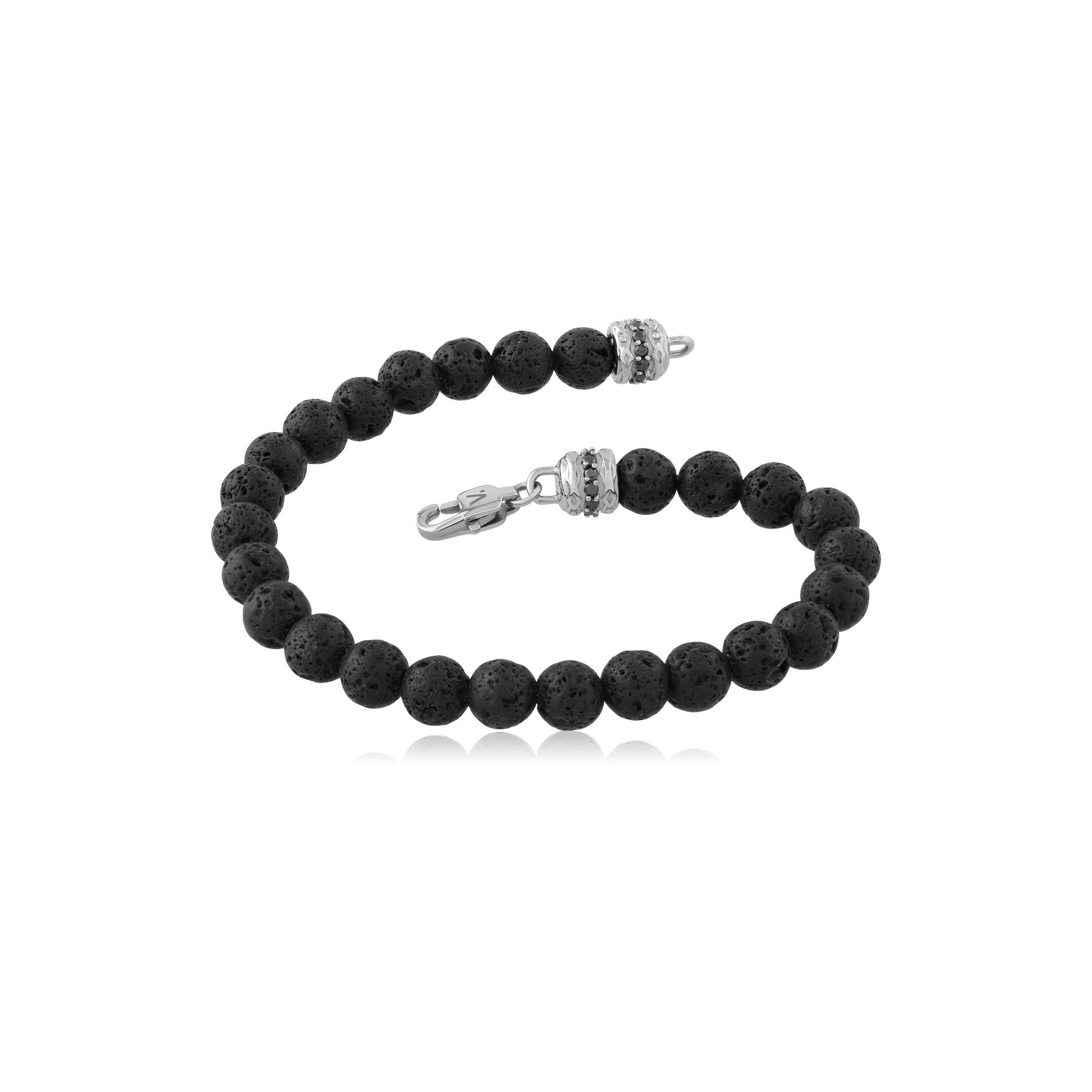 Steel Bracelet Elastic with Black Lava Stone Beads
