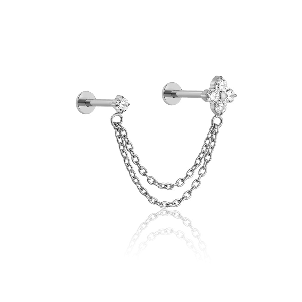 Double Chain with 4mm Flower / 2mm Stone Flatback