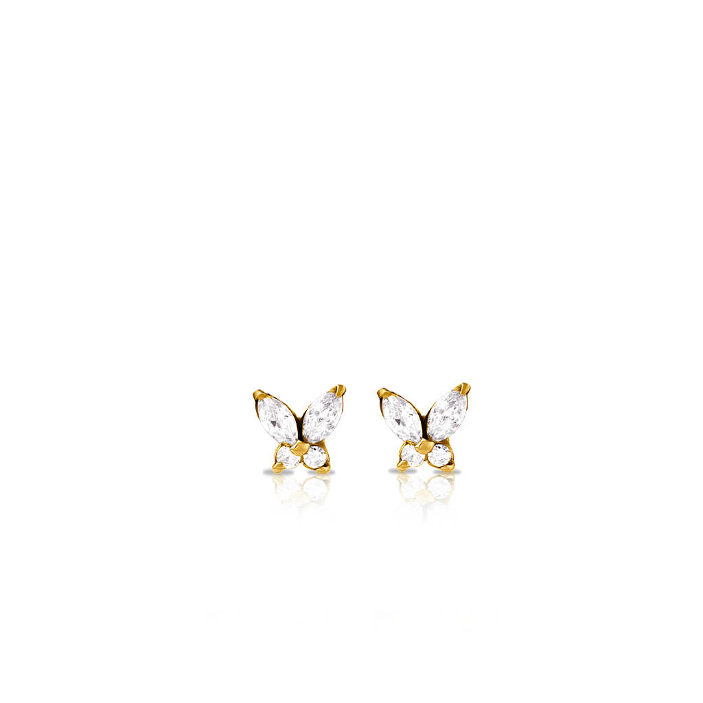 18k V-Gold Jewelled Butterfly Earrings - Pair