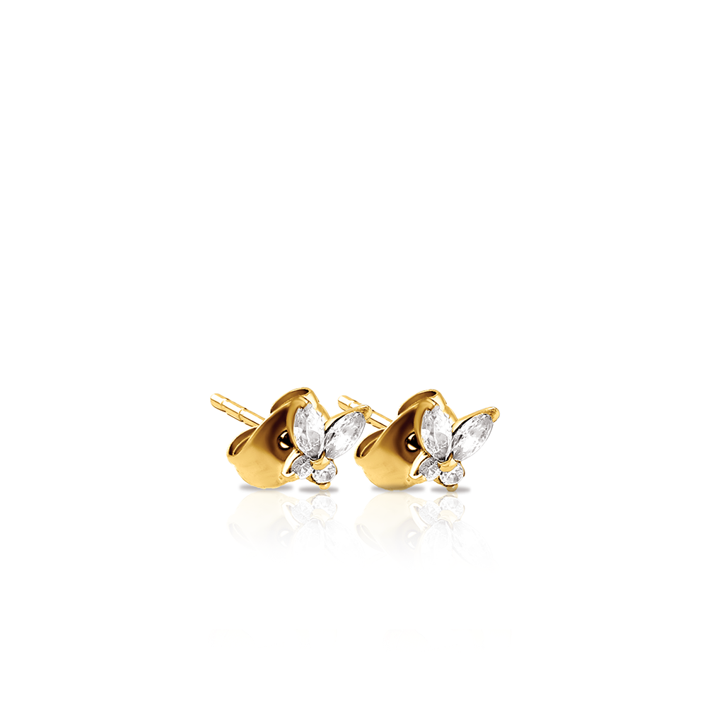 18k V-Gold Jewelled Butterfly Earrings - Pair