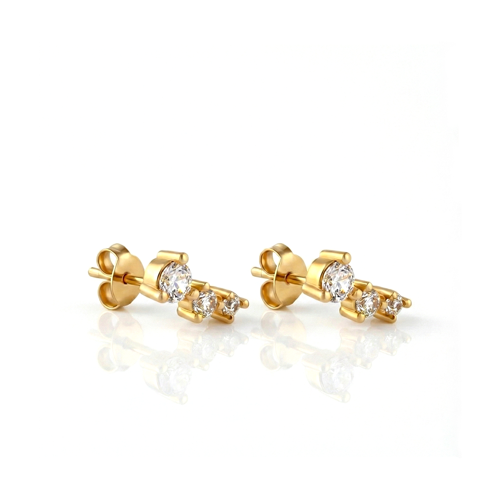18k V-Gold Curved Trio Earrings - Pair