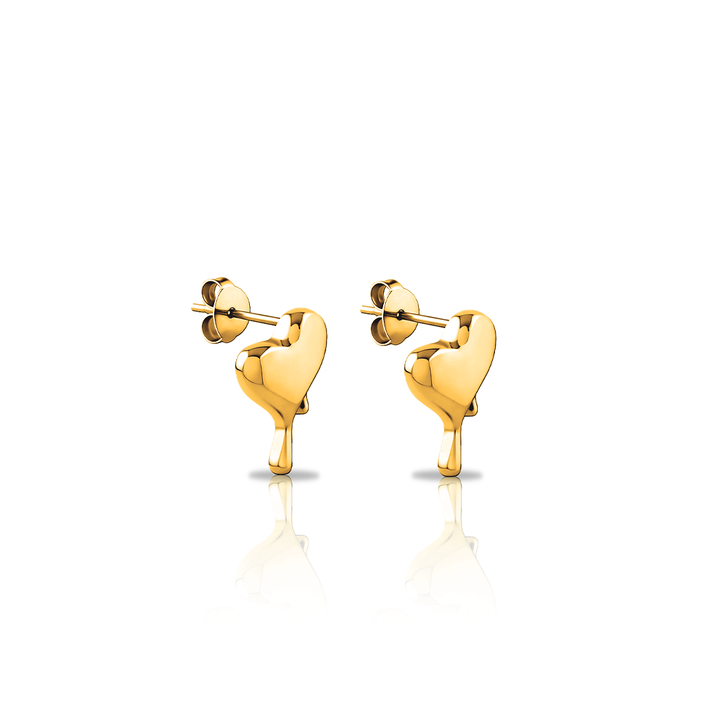 18k V-Gold Drip Heart Earrings - Pair