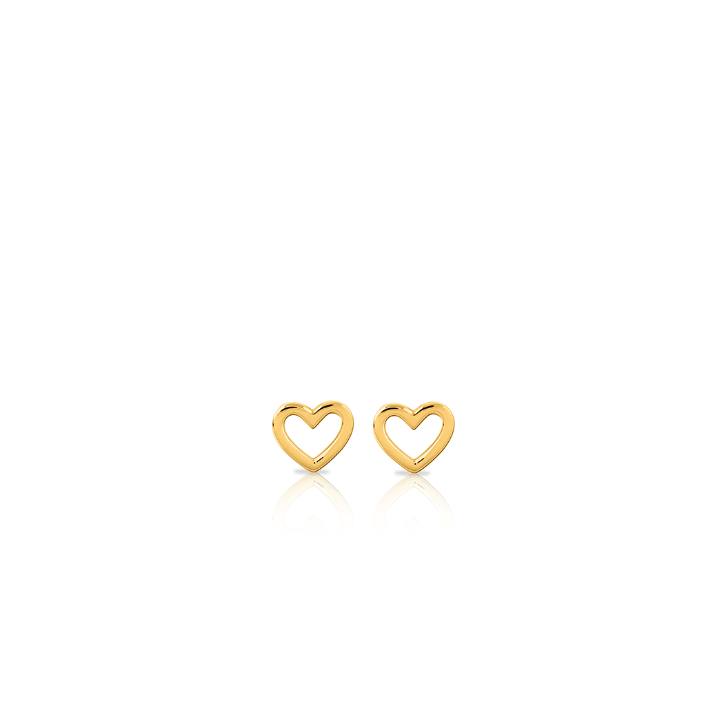 18k V-Gold Hollow Heart Earrings - Pair