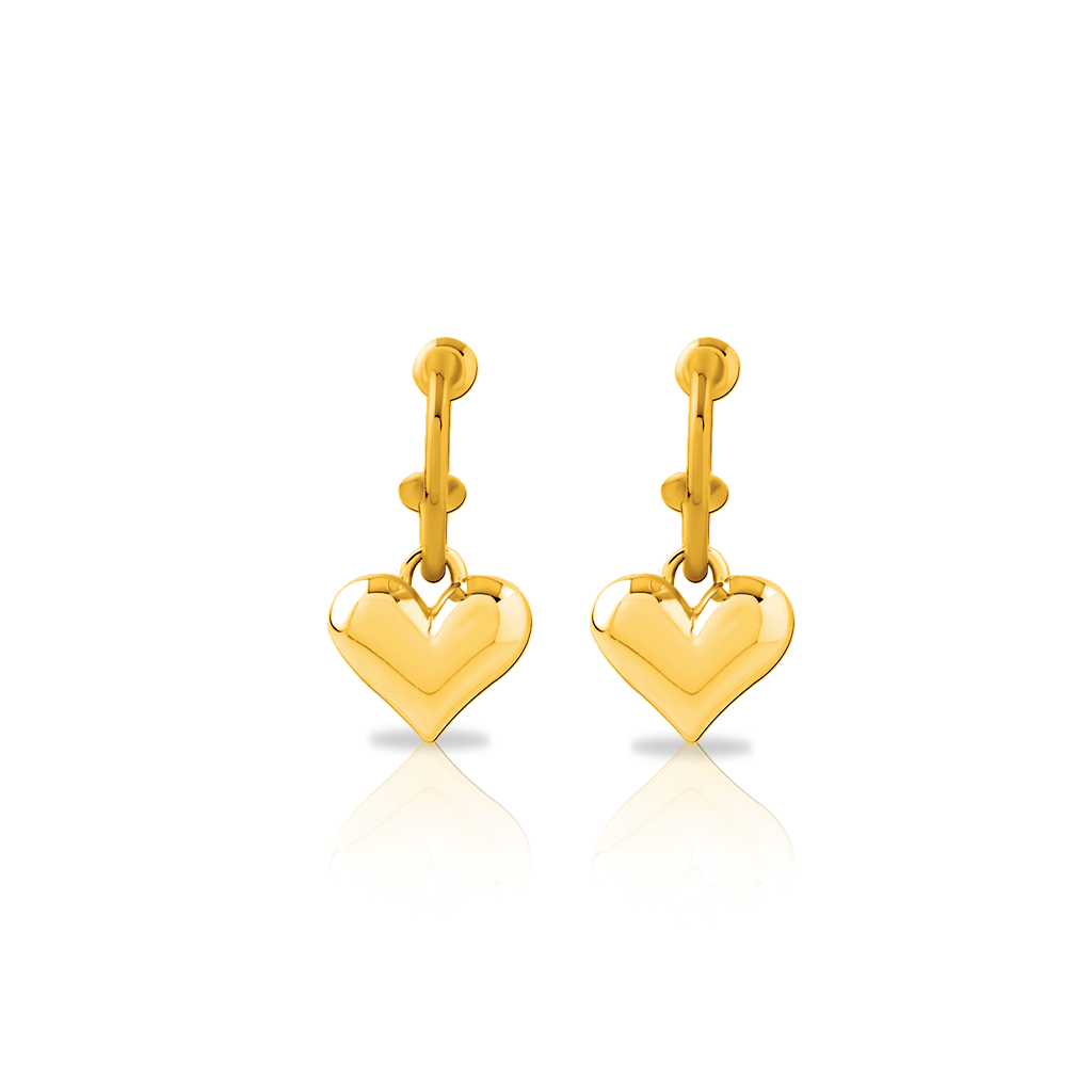 18k V-Gold Heart Drop Earrings - Pair