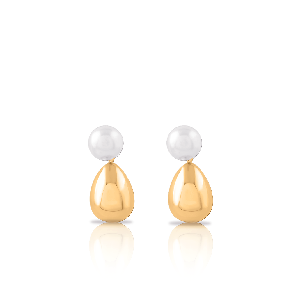 18k V-Gold Pearl Droplet Earrings - Pair