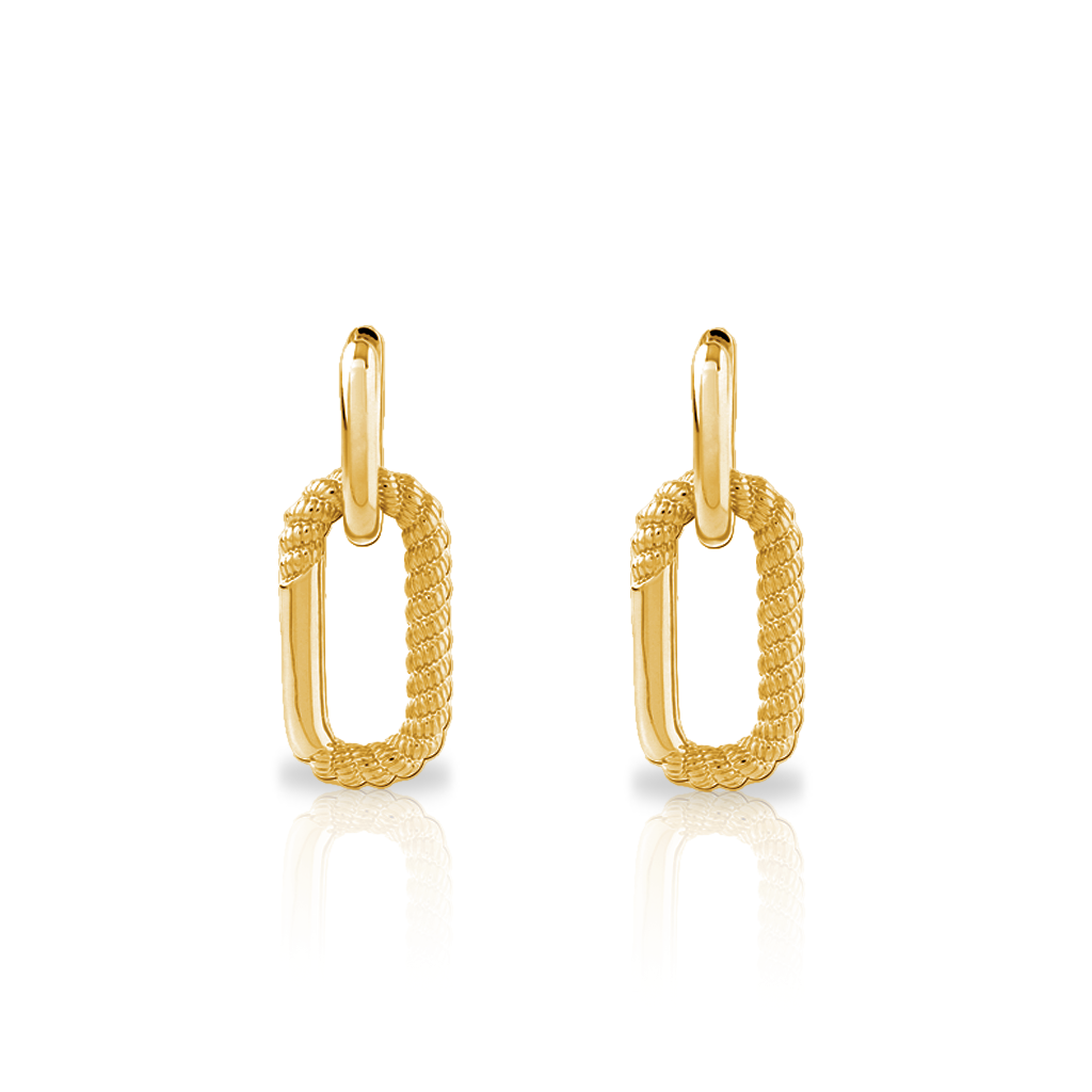 18k V-Gold Rope Hoop Earrings - Pair