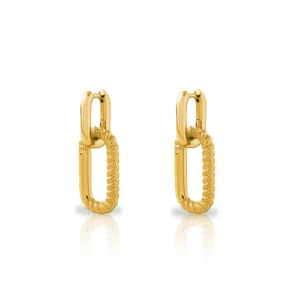 18k V-Gold Rope Hoop Earrings - Pair