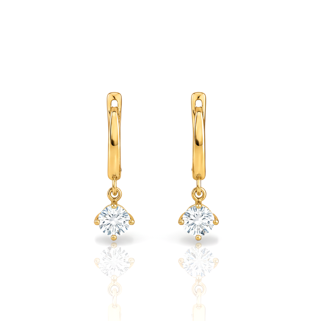 18k V-Gold Round Drop Earrings - Pair