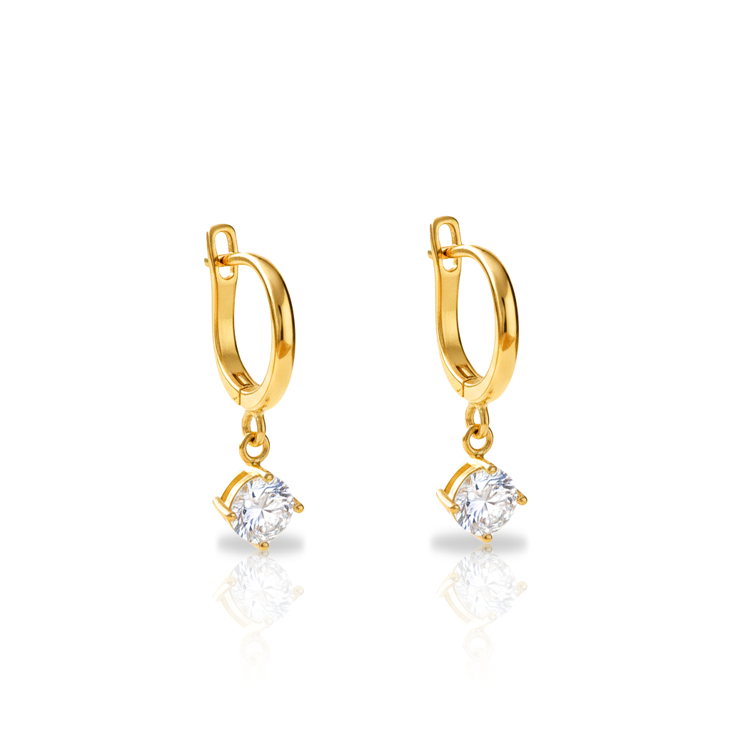 18k V-Gold Round Drop Earrings - Pair