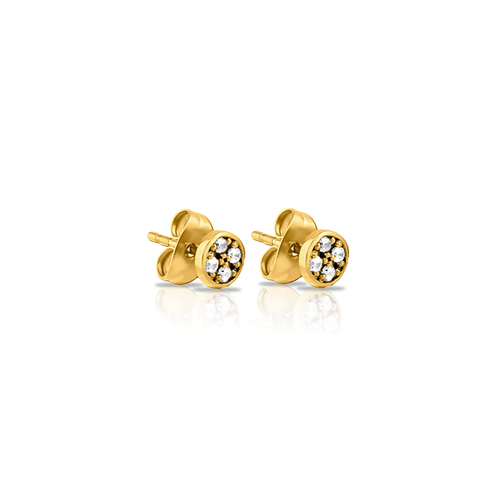18k V-Gold Round Jewelled Earrings - Pair